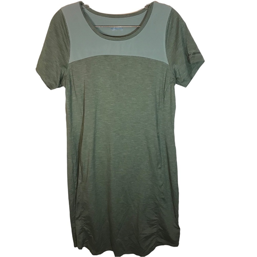 Columbia short sleeve T-shirt dress sz M green pockets crewneck lightweight